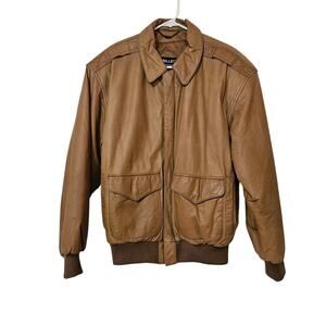 Pelle New York Milano Brown Leather Vintage Bomber Jacket Size Small Mens/unisex
